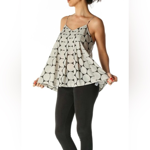 Madewell Womens Cami Tank Top Sz 6 Taupe Circle Print Pleated Pullover Polyester - Picture 1 of 9